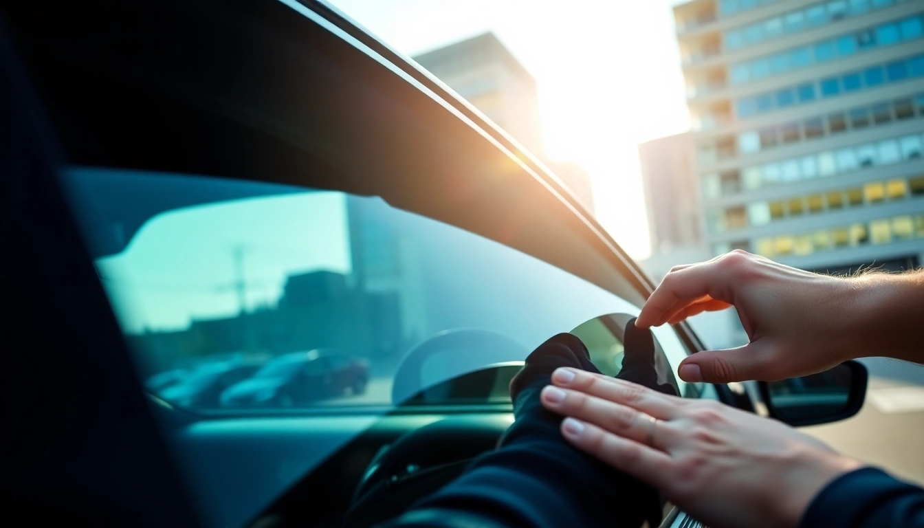 Install best window tint Chattanooga TN as professionals apply high-quality film on a car.