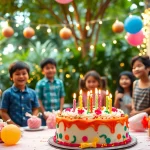 Celebrate a Singapore birthday party with vibrant decorations and joyful attendees enjoying the festivities.