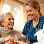 A caregiver provides compassionate austin senior home care to an elderly woman in a cozy setting.
