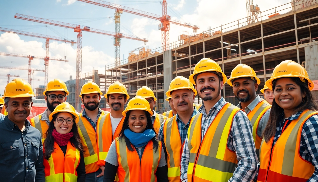 Austin construction site showcasing diverse workers collaborating on a building project.