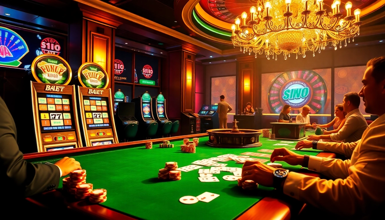 S8 players engaging excitedly at a colorful, luxurious casino table.