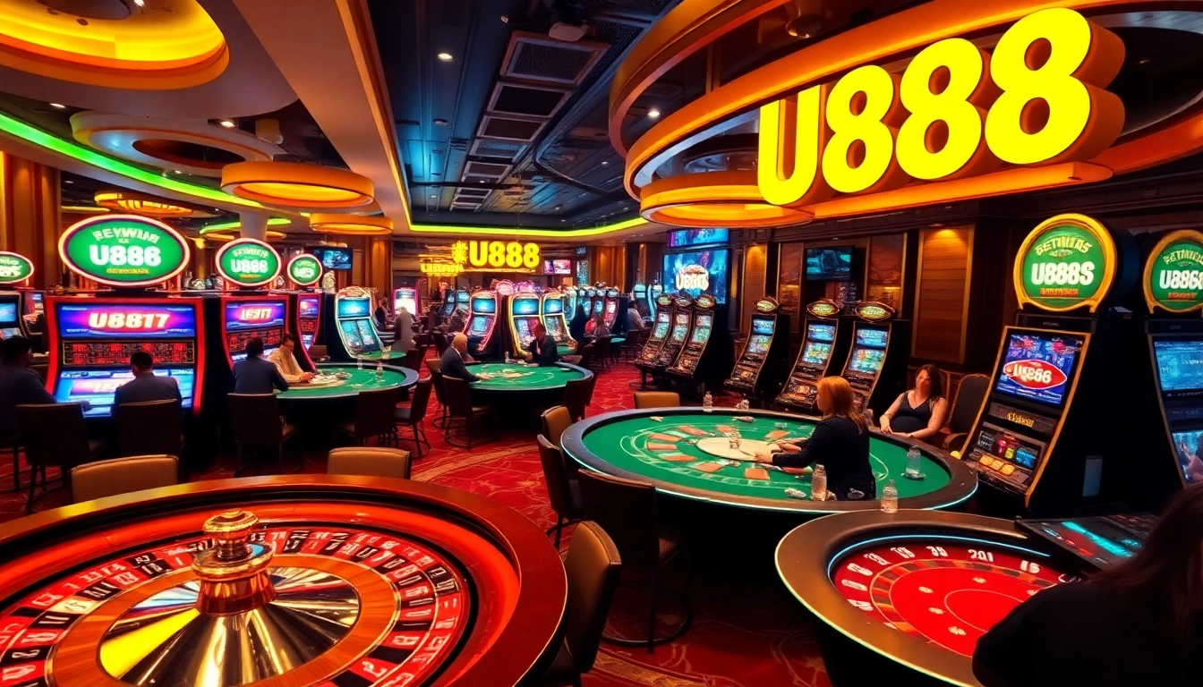 Gambler placing bets at U888 casino tables, showcasing excitement and luxurious atmosphere.