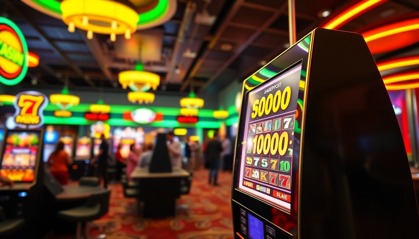 Slot deposit 1000 dengan suasana mesin slot yang menarik dan pemain yang penuh semangat.