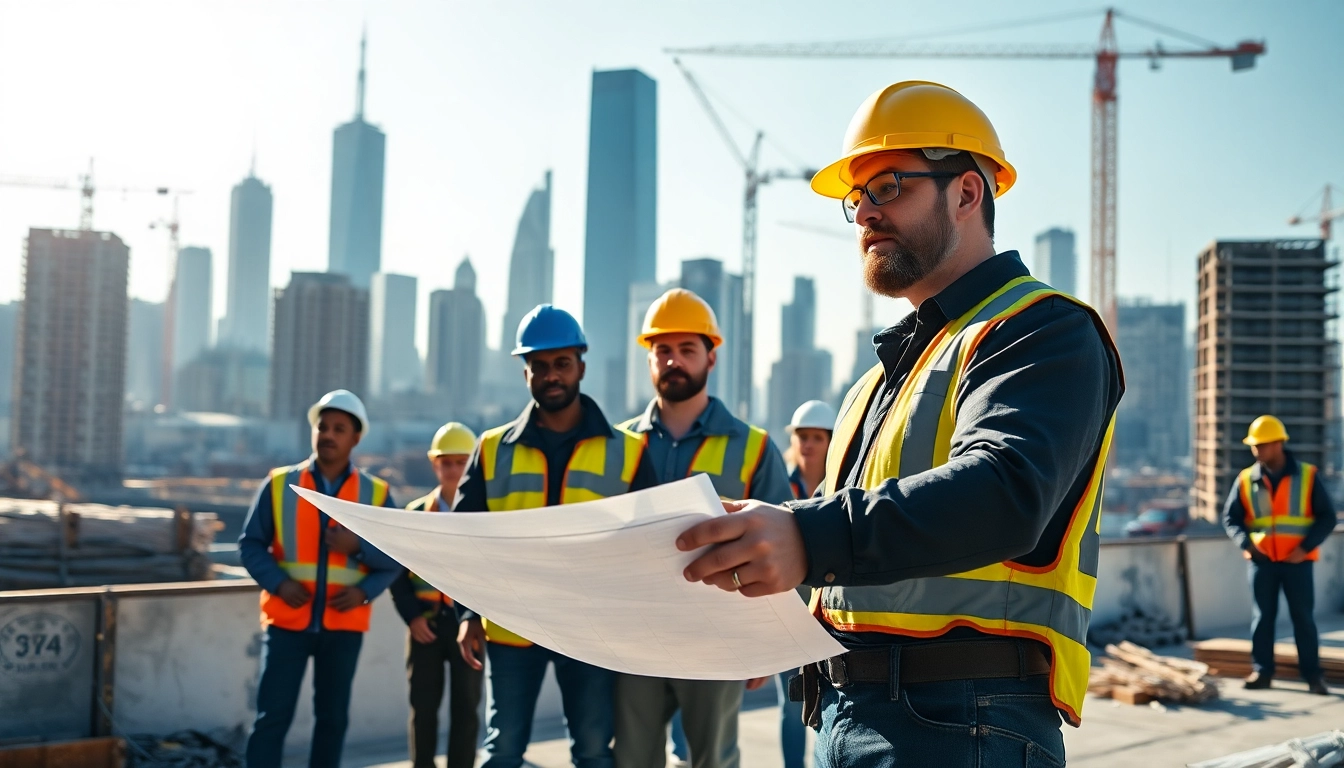 New York City Commercial General Contractor supervising construction, embodying professionalism and teamwork.