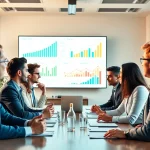 Analyzing competitor pricing strategies during a business meeting with visuals.