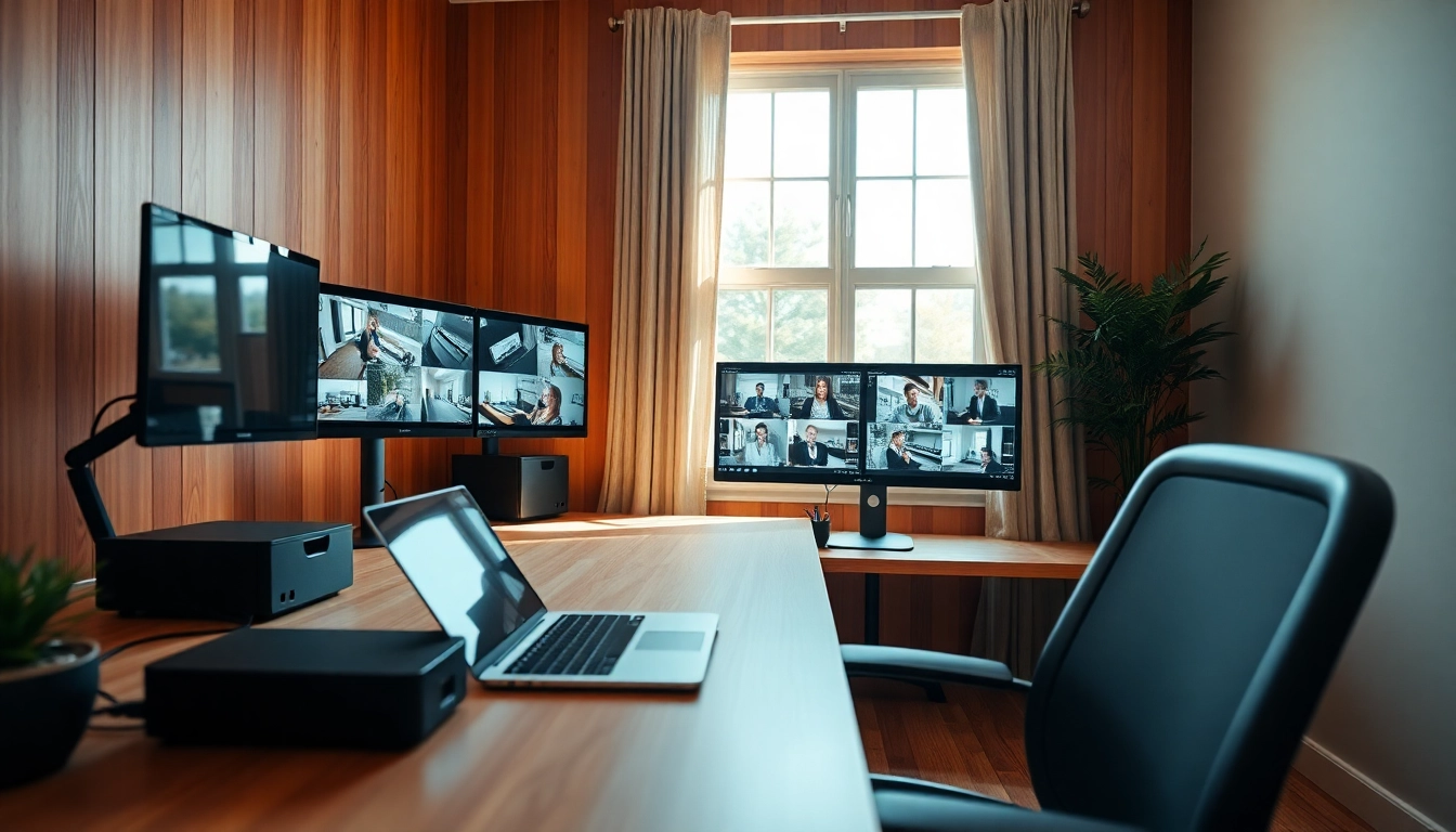 Cámaras Dahua mostradas en una configuración de oficina en casa moderna, destacando tecnología de seguridad avanzada.