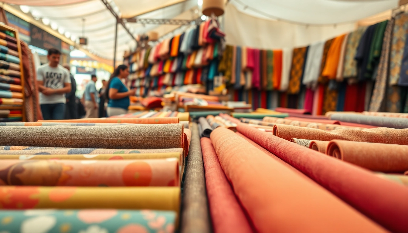 Katoen stof kopen in een kleurrijke marktsfeer met verschillende stoffen.
