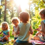 Kids enjoying summer childrens camp activities outdoors in a vibrant setting.
