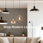 Shop ModernLighting elegant fixtures illuminating a contemporary living room.