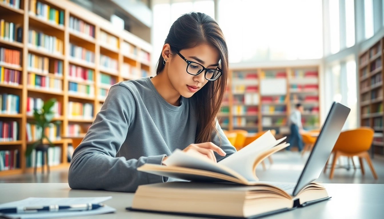 Engaged student illustrating the exam assistance industry in a bright study environment.