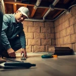 Crawl Space Restoration with a technician inspecting a renovated space.