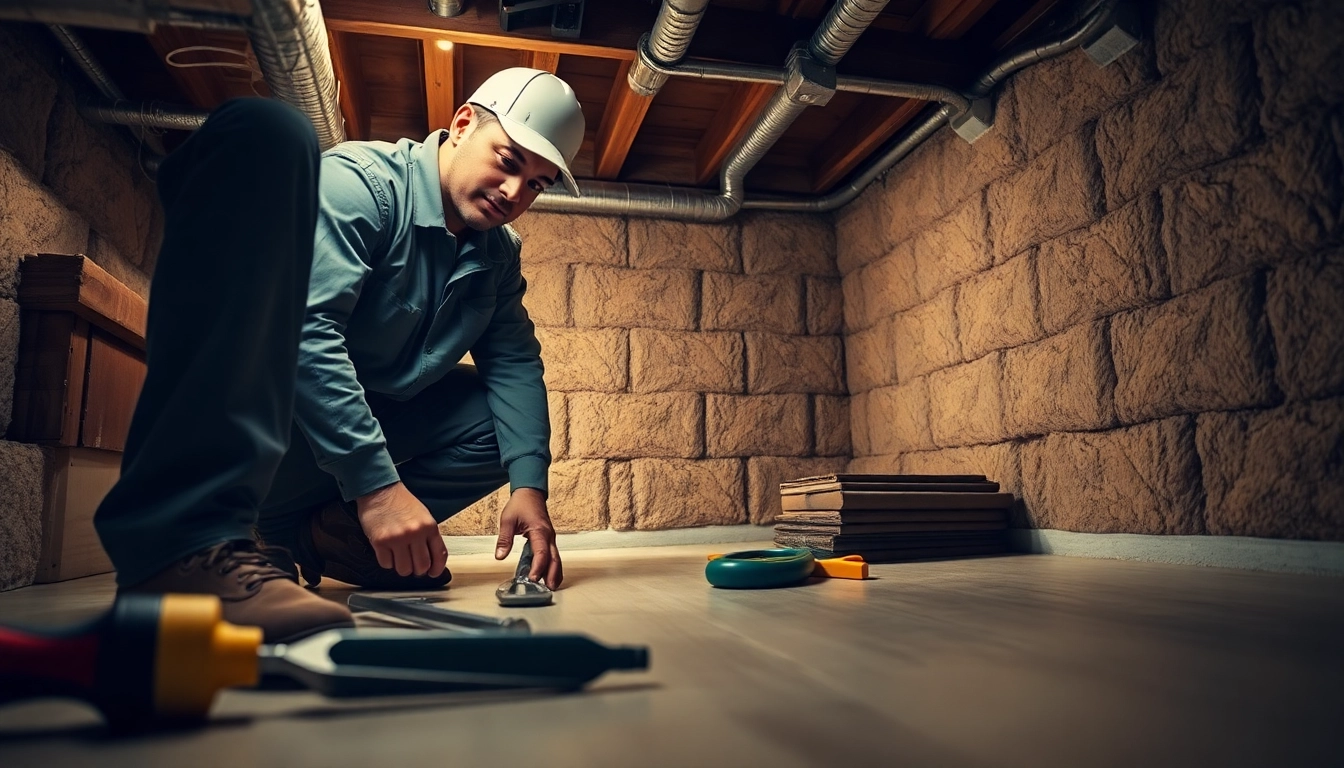 Crawl Space Restoration with a technician inspecting a renovated space.