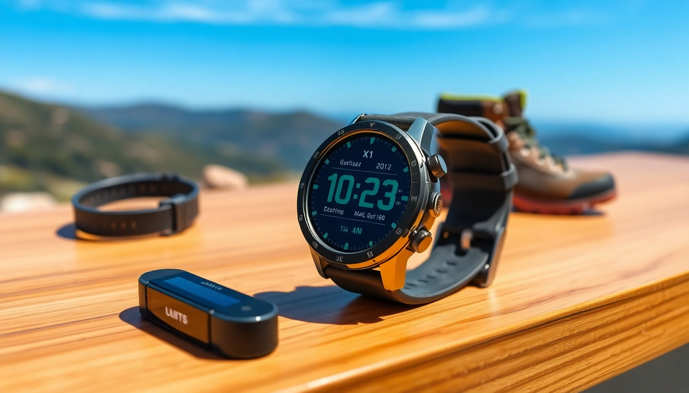 Explore the features of the Explorer Plus GPS Smart Watch on a wooden desk with a nature backdrop.