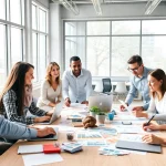 Webdesign Braunschweig: Team bei der Erstellung ansprechender Designs in modernem Büro.
