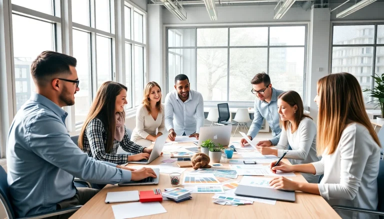 Webdesign Braunschweig: Team bei der Erstellung ansprechender Designs in modernem Büro.