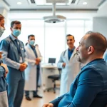 Engaged patient in a focused consultation about a hair transplant istanbul at a modern clinic.