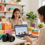 Discover unique return gifts online at Nandi Gifts in a vibrant shopping atmosphere.