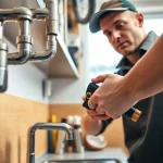 Find a skilled plumber near me fixing modern kitchen pipes with precision.
