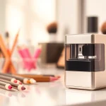 Enhance your makeup routine with this sleek cosmetic pencil sharpener showcased on a beautiful vanity.