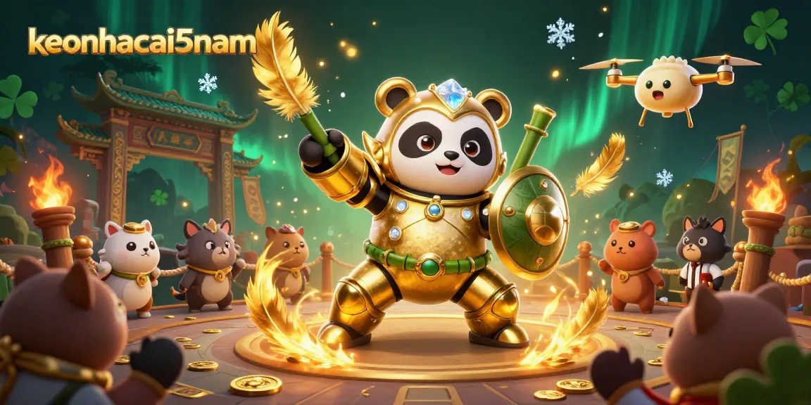 Engage in thrilling battles with keonhacai5nam's golden panda mech-suit in a vibrant 3D casino arena