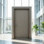 Open exit door showcasing a modern architectural design with sleek finishes.